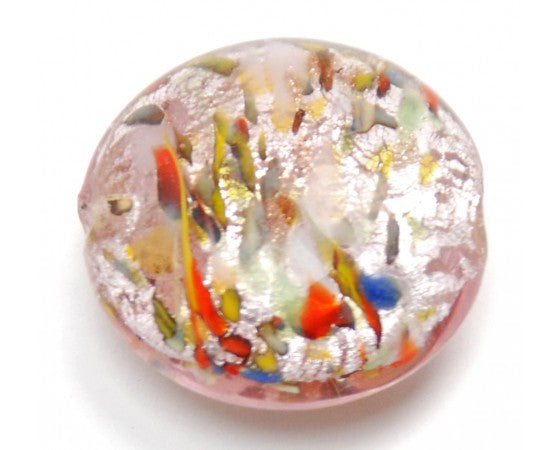 Lampwork - Silver-Foil - Coin (Domed) - 23mm - 2 pieces - with Speckles