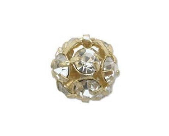 Rhinestone Ball - 10mm - 1 piece - Gold and Crystal