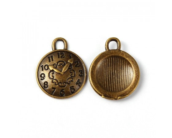 Charms - Clock - 10 pieces - Antique Bronze