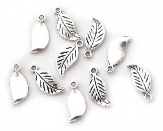 Charms - Leaf - 8mm x 17mm - 10 pieces - Antique Silver
