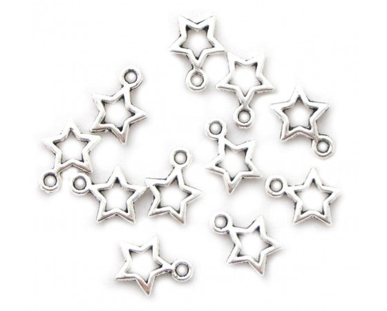 Charms - Star - 10mm x 12mm -10 pieces - Antique Silver
