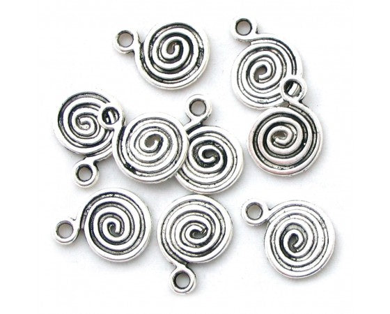 Charms - Spiral - 14mm x 18mm - 10 pieces - Antique Silver