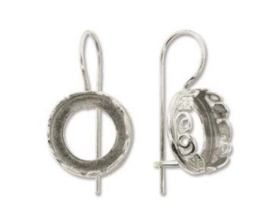 Bezel Earring - Hook - 12mm - 1 pair - Silver