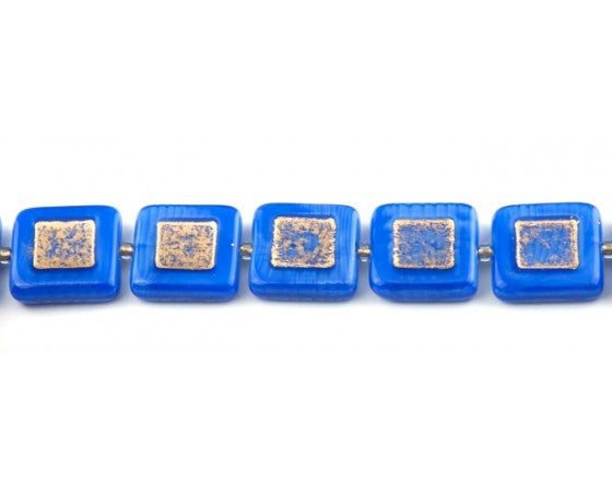 Glass - Square - 14mm - 12 pieces - Blue and Gold