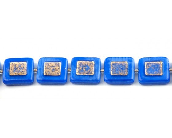 Glass - Square - 14mm - 12 pieces - Blue and Gold