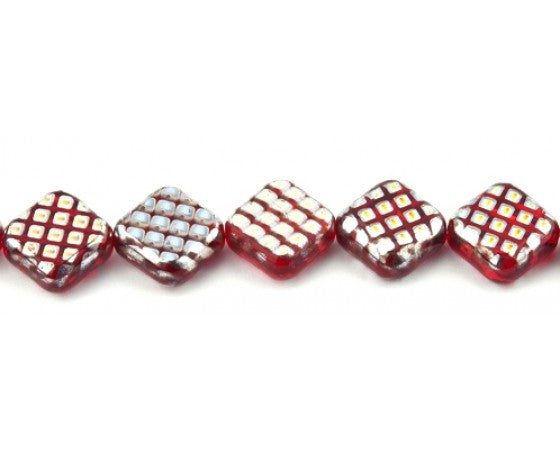 Glass - Diamond - 14mm - 11 pieces - Red and Silver