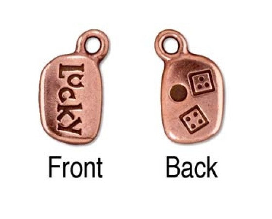 Charms - Drop - Engraved (Lucky) - 18mm x 10mm - 1 piece - Antique Copper