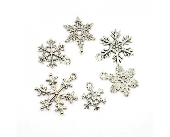 Charms - Snowflakes - Mixed - 6 pieces - Antique Silver