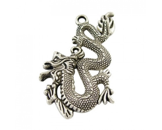 Pendant - Dragon - 52.5mm x 31mm - 1 piece - Antique Silver