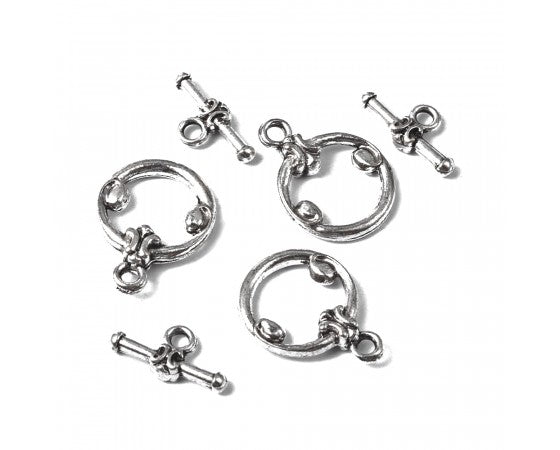 Clasp - Toggle - Round - 20mm x 15mm - Antique Silver