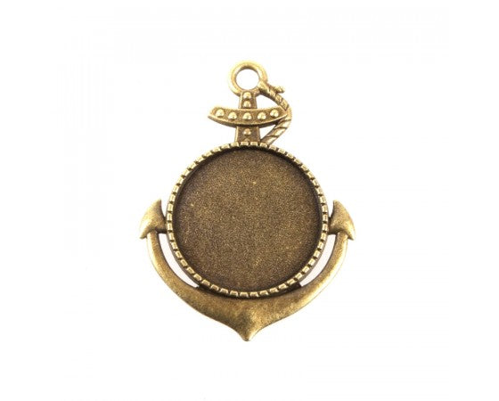 Bezel Pendant - Anchor - 50mm x 36mm - 1 piece - Antique Bronze